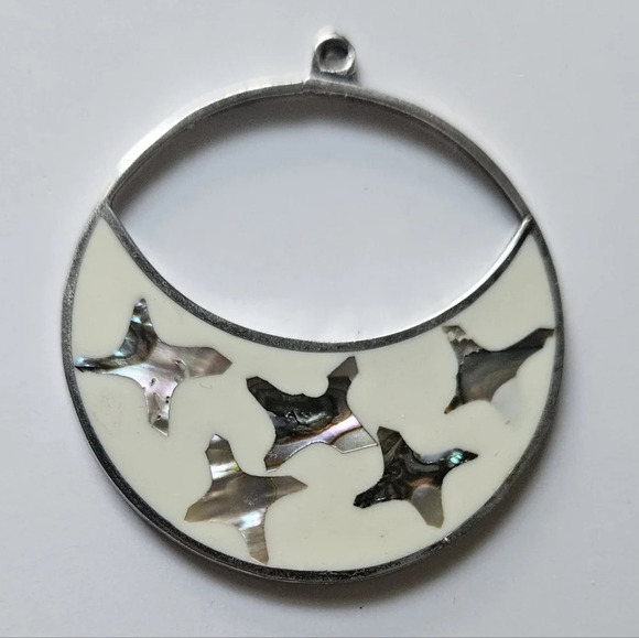 Vintage Alpaca Mexico Abalone Shell stars Silver Pendant - Picture 4 of 11